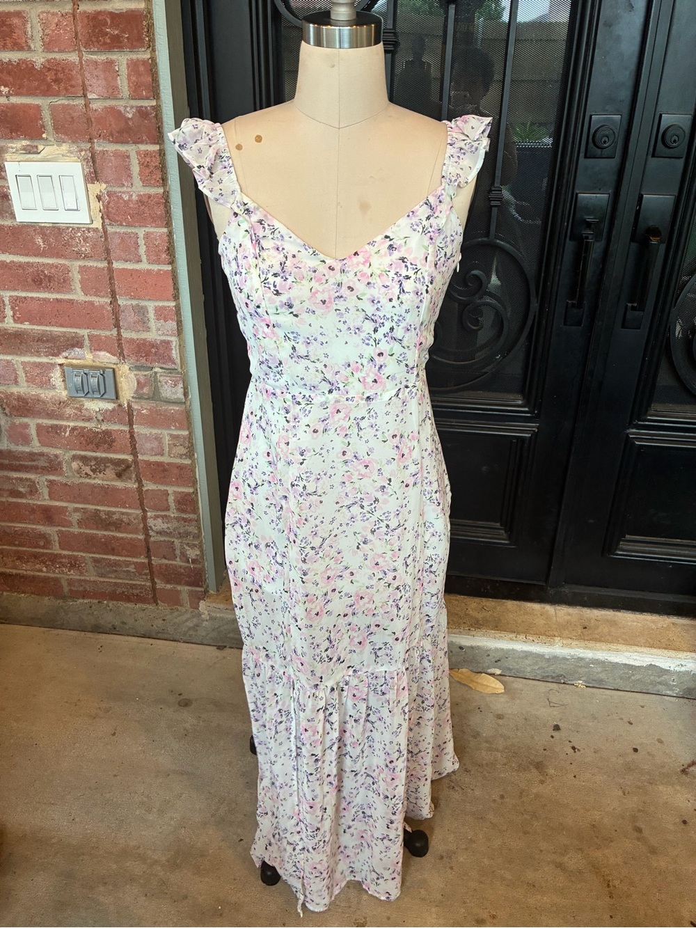 Divided Floral White Maxi Dress with Pink and Lavender Accents